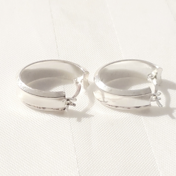 JCM 925 Sterling Silver wide Hoop Hoops Earrings - Picture 3 of 9
